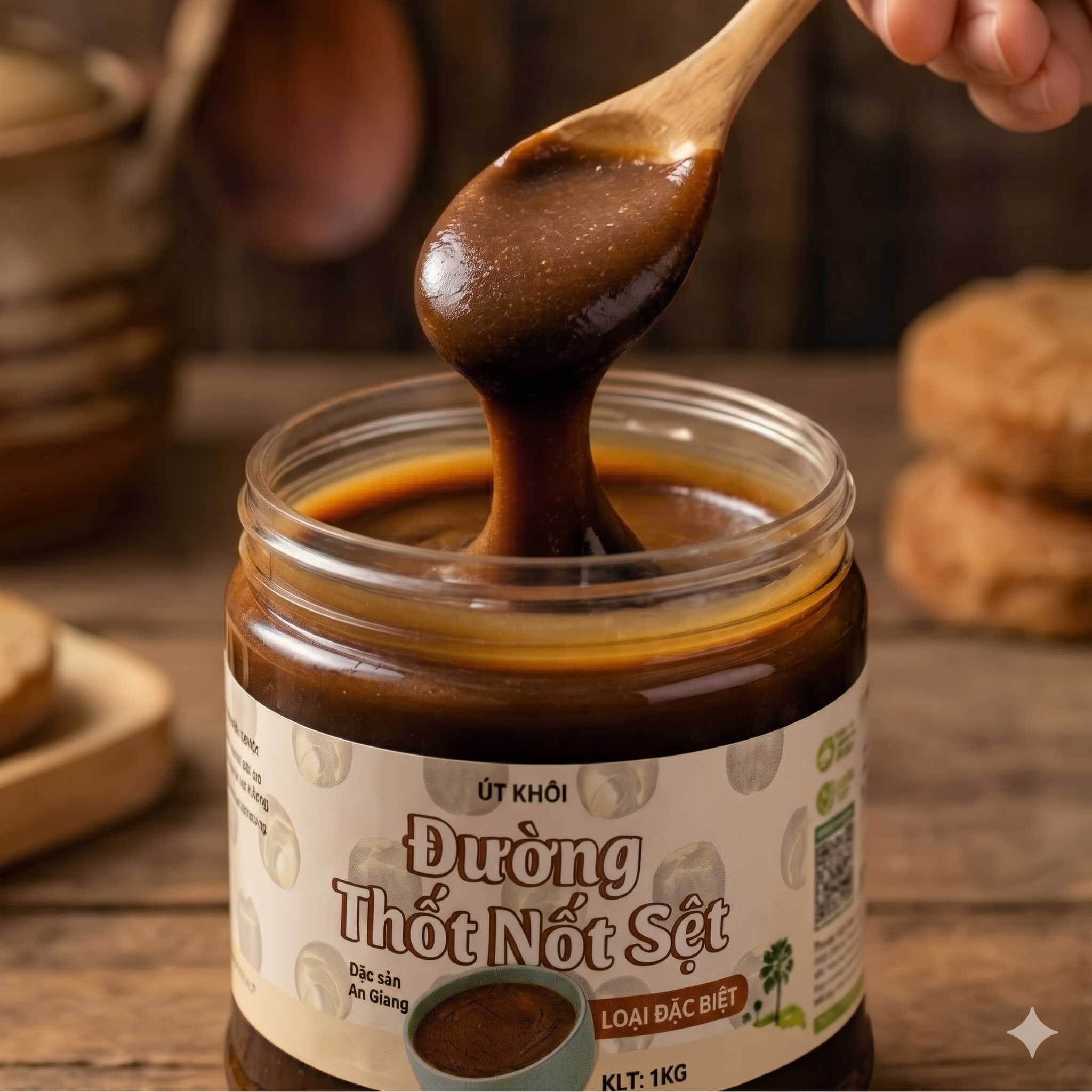Đường Thốt Nốt dạng sệt màu sẫm đen hũ 1kg